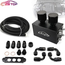 Oil Catch Can Reservoir Tank 4 Port Dual Breather Filter Baffled Kit Black 10an Oil Catch Can Reservoir Tank 4 Port Dual Breather Filter Baffled Kit Black 10an