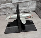 Vtg WW2 Warhawk Fighter Plane Metal Bookends Shark Face Military Aircraft Decor