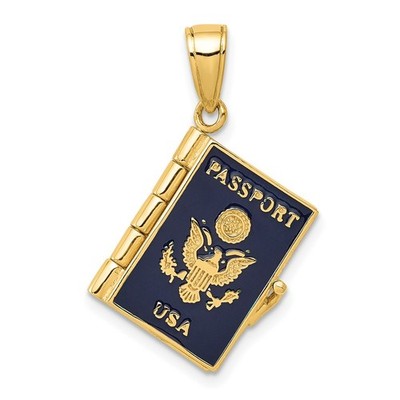 10k Gelbgold Emaille 3-D Reisepass Anhänger 3,48g, L-28mm, 12mm für Mama