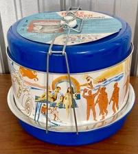 Vintage 60s Cali Surf Beach Sports Scene JL Clark Triple Decker Food Carrier NOS