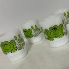 Vintage Hildi Frog Milk Glass Mugs Set of 4 Green Excellent Stackable Fire King