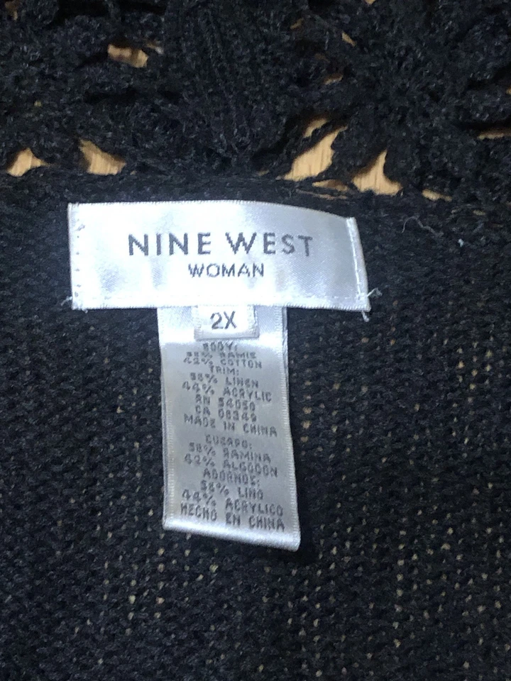 Cardigã 2X Nine West preto frente aberta crochê laçado suéter boho - Imagem 4 de 4