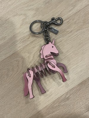 Authentic COACH Pink Unicorn Small Leather Puzzle Bag Charm Key Chain Used Read