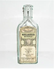 Vintage Rawleigh's Wintergreen Extract 6.25" Pale Green Bottle, Original Label