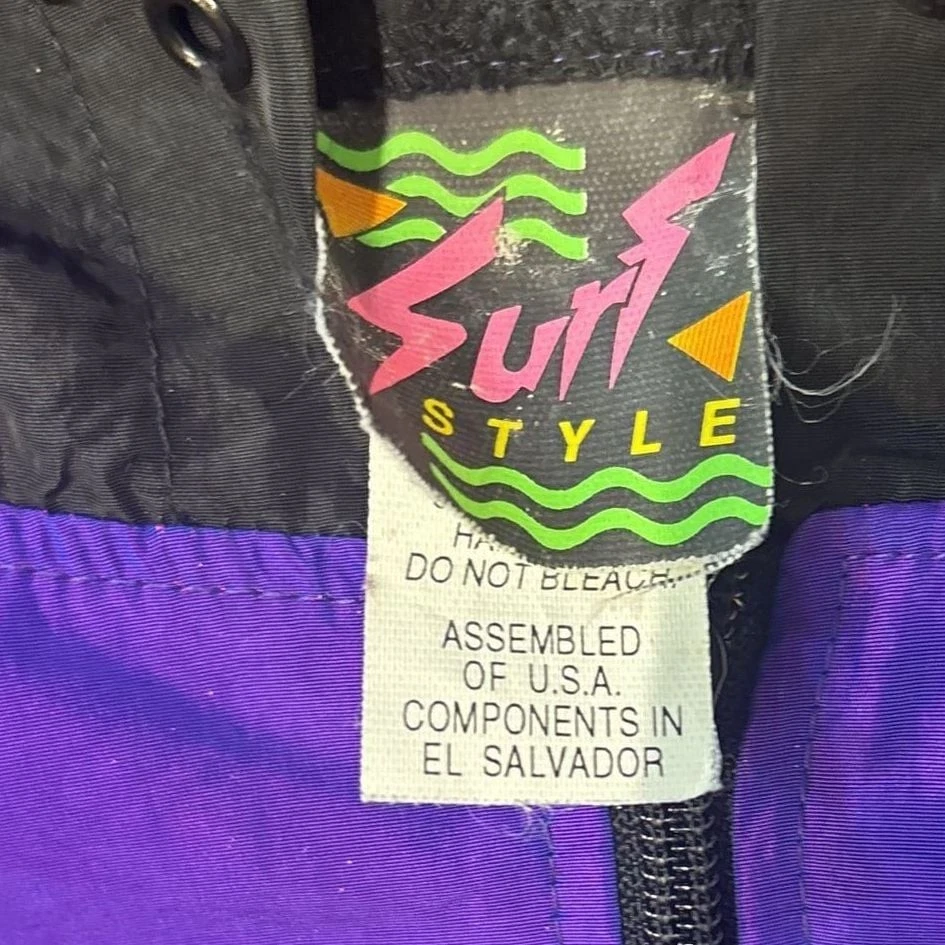 Vintage Surf Style Hoodie Windbreaker Purple Surfer 80s 90s one size fits all - Image 4 of 4