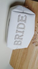 White Faux Leather Clutch Bag with Silver Rhinestone "BRIDE" Lettering