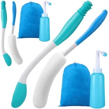 8 Pcs Toilet Aids Kit for Wiping Include 2 Long Handle Butt Wiper 2 Shower Br...