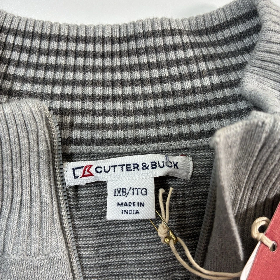 NEW Cutter & Buck Broadview 1/4 Zip Elbow Patch Sweater 1XB XL Gray Soft - Image 3 of 4