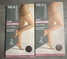 Silk Impressions Pantyhose 4 Pack Coffee Bean/ cocoa Light/ med Support Sheer L