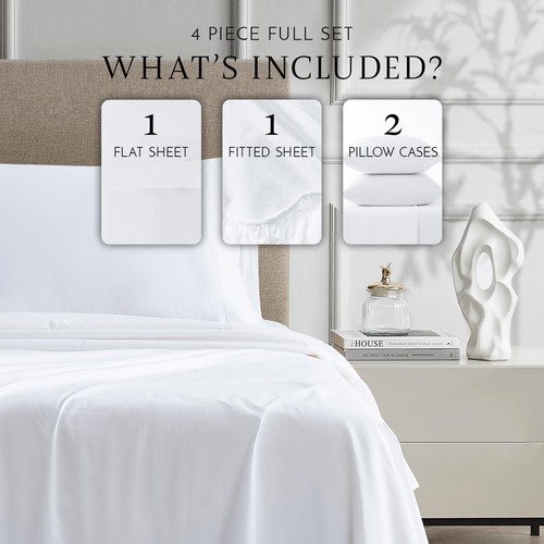 Luxury Cotton Percale 4-Piece Sheet Set, Full, White - Picture 2 of 9