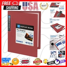 30-Pocket Binder with Plastic Sleeves 9x12 Ruby, Heavy Duty Art Portfolio Fol...