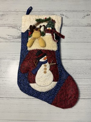 Embellished Christmas Stocking Quilting, Buttons, Snowman Country Grandma Core