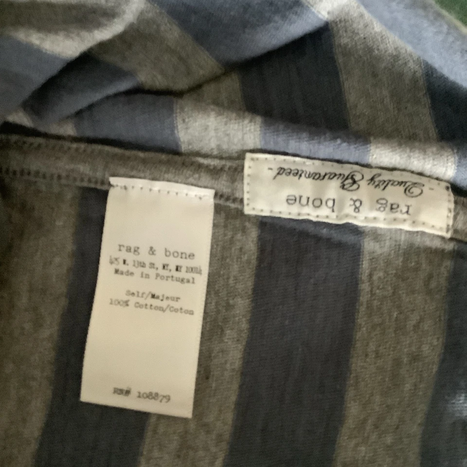 rag & bone Mens T-Shirt Striped 100% Cotton Casual Olive Green /Navy Sz L - Image 4 of 4