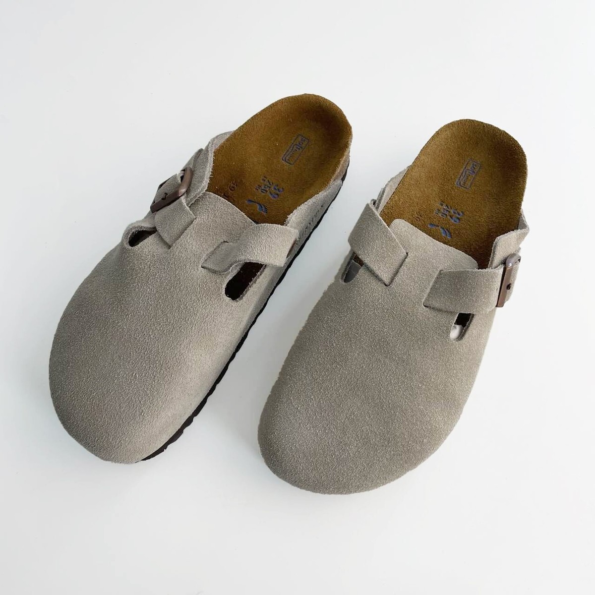 BIRKENSTOCK Boston BS トープ37 Birkenstock Boston Taupe Soft Footbed Suede Leather Narrow