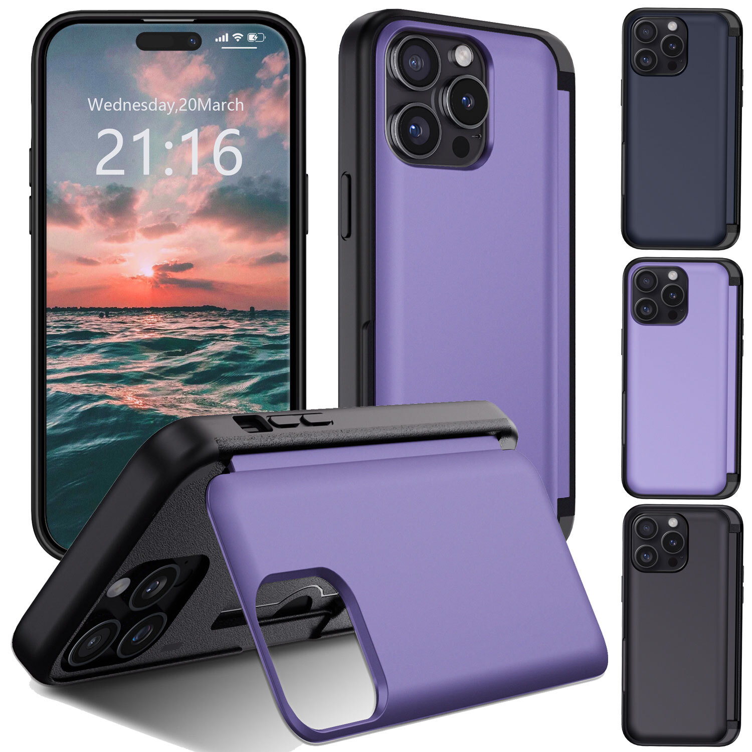 For Apple iPhone 15 Pro Max/15 Plus/15 Case Hybrid Rugged Card Stand Phone Cover-image