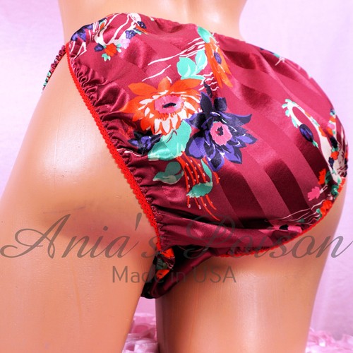 Sissy Satin Panties for MEN Christmas Maroon Stripe Poinsettia String Bikini - Picture 1 of 5