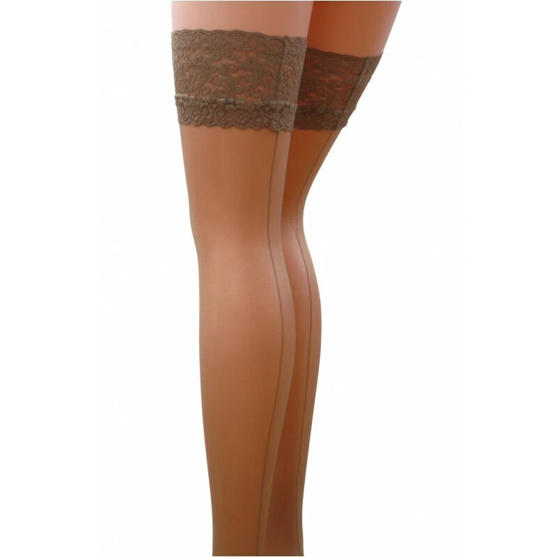 PASSION ST022 LACE TOP BACK SEAM HOLD UP STOCKINGS BEIGE SIZE 1-2 17 DENIER - Image 2 of 4