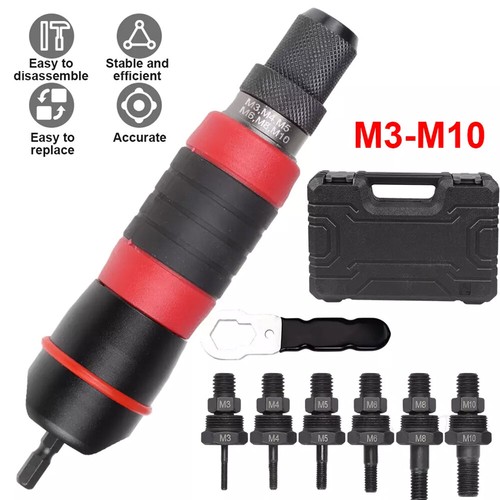Electric Cordless Drill Rivet Rivnut Nut Gun Insert Adaptor Adapter Tools M3-M10 - Picture 3 of 12