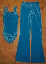 NWOT Wolff Fording 2 Piece Set Turquoise Velvet Tank Leotard  Bootcut Pants SA