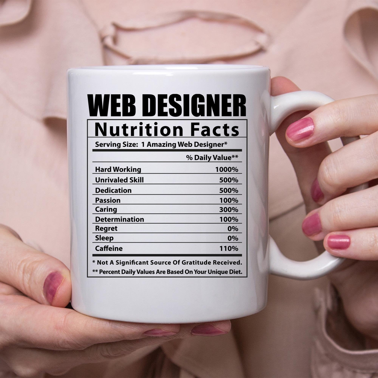 Funny Web Designer Nutritional Facts White Coffee Mug Coffee Mug Coffee Cup