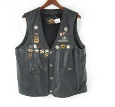 Harley Davidson Men's Embossed 23 Pins Snap Leather HOG Vest Size L B368