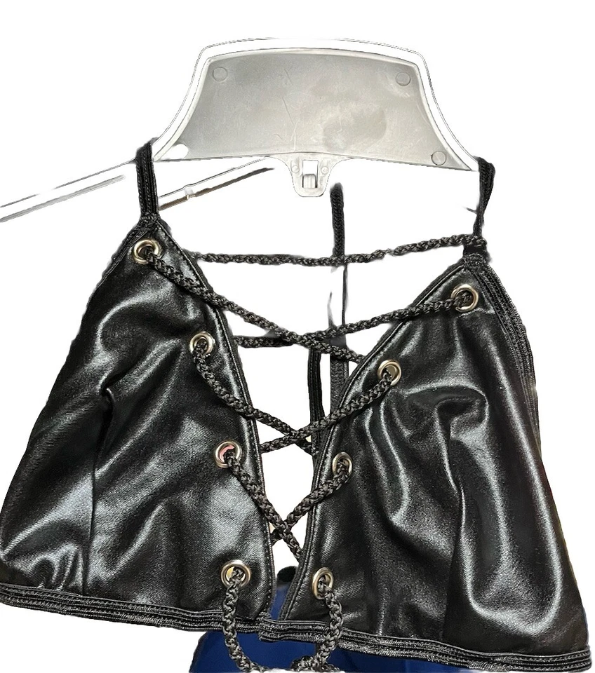 Escante Black Faux Leather Bikini Top & Pant Set Size Large  - Image 2 of 4