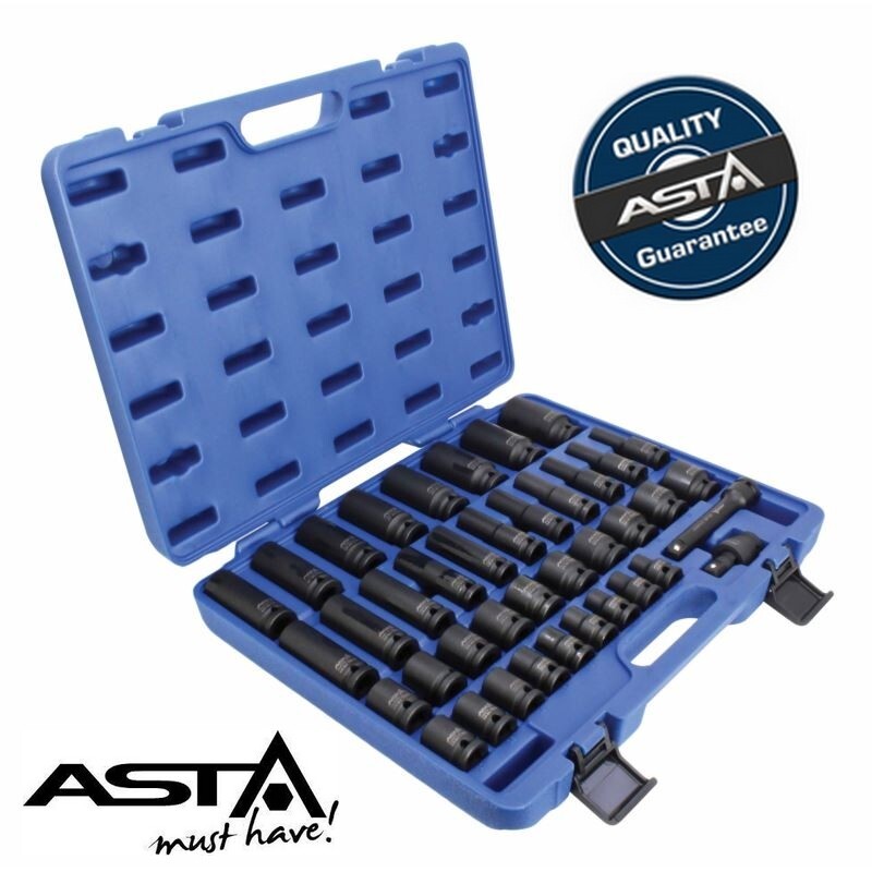 Coffret douilles pour clé à choc 1/2 CHROME-VANADIUM forgé de haute résistance 40 pièces