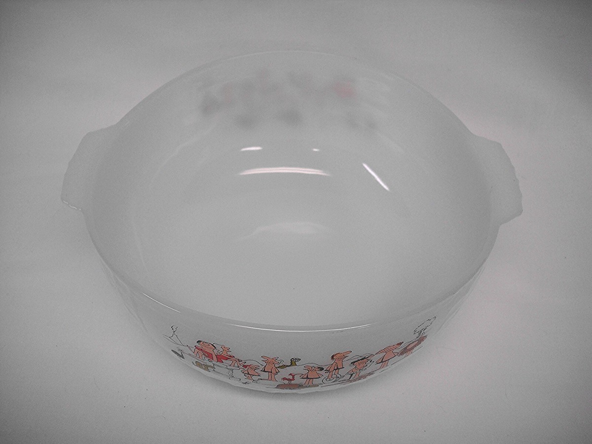 Vintage FIRE-KING MILK GLASS CAVEMAN SERVING BOWL-BC COMICS-JOHNNY