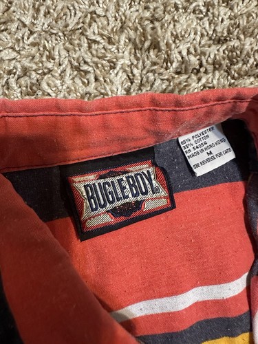 Vintage Bugle Boy Button-Down Shirt Men's M Multicolor Striped Logo Embroidered - Picture 2 of 6