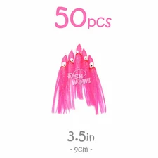 50pcs Fish WOW!® Pink 3.5" Squid Skirt Hoochies Octopus Soft Trolling Lures 9cm