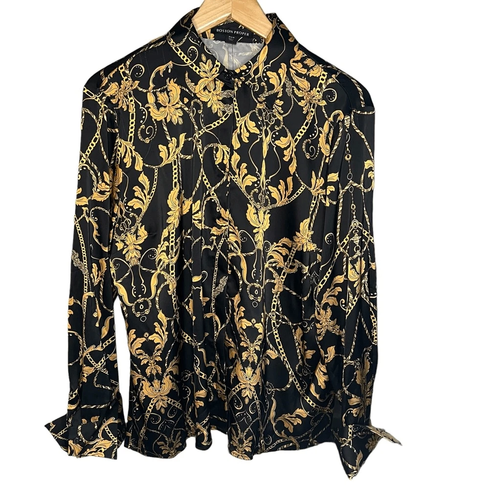 black and gold chain print blouse