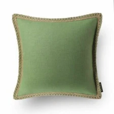 PHANTOSCOPE LINEN TRIMMED FARMHOUSE SERIES DECORATIVE THROW PILLOW, GREEN,18X18"