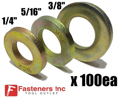 Qty 100 EA) 1/4'' + 5/16'' + 3/8'' Grade 8 Extra Thick SAE Flat Washers (300 TOTAL)