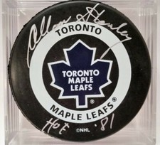 ALLAN STANLEY Toronto Maple Leafs AUTOGRAPH Signed NHL Hockey GAME PUCK HOF '81