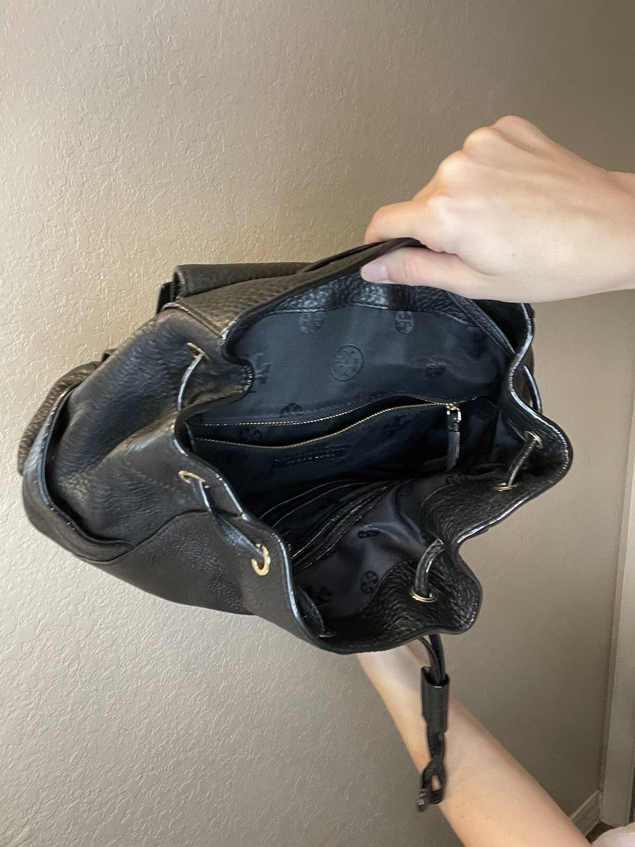 Tory Burch All T Drawstring Black Leather Backpack | eBay display picture 1
