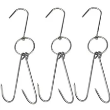 3 PCS 9.4" Stainless Steel Double Meat Hooks Roast Duck Bacon Shop Hook BBQ G...