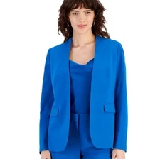 Bar III Womens M Blue Open Front Long Sleeve Blazer Jacket PREOWNED AV28