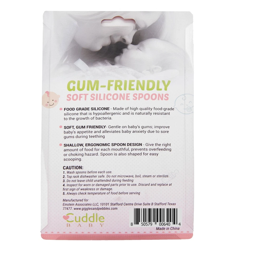 Lote de 10 - NUEVO - Paquete de 4 cucharas de silicona para bebé Cuddle Baby - púrpura / rosa Foto 2 de 4
