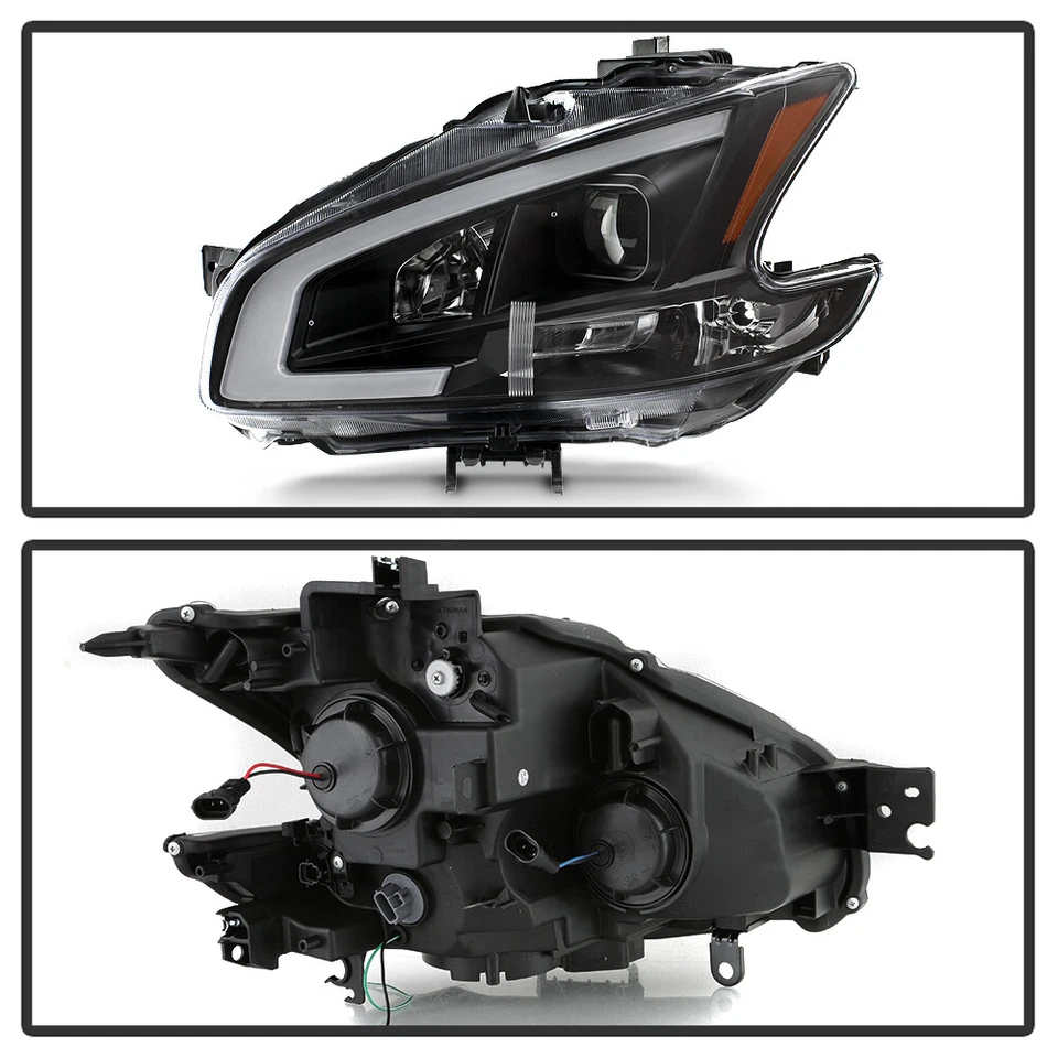 Black For 2009-2014 Maxima Square Projector Headlights w/DRL LED Light Tube sets - Image 4 of 4