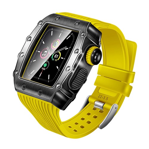 Silicone Strap Zinc Alloy Case For Apple Watch 9 8 7 6 5 44/45mm iWatch MOD Kit - Picture 2 of 10