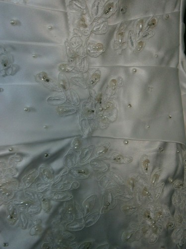 Designer Wedding Dress Size 10 38 Satin Lace Beading Bling A-Line Strapless - Picture 4 of 8