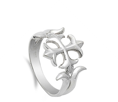 Vintage Antiqued Cross Wide Floral Ring New .925 Sterling Silver 