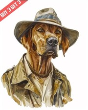 Rhodesian Ridgeback in a Safari Outfit Dog Watercolor Painting Print 8x10