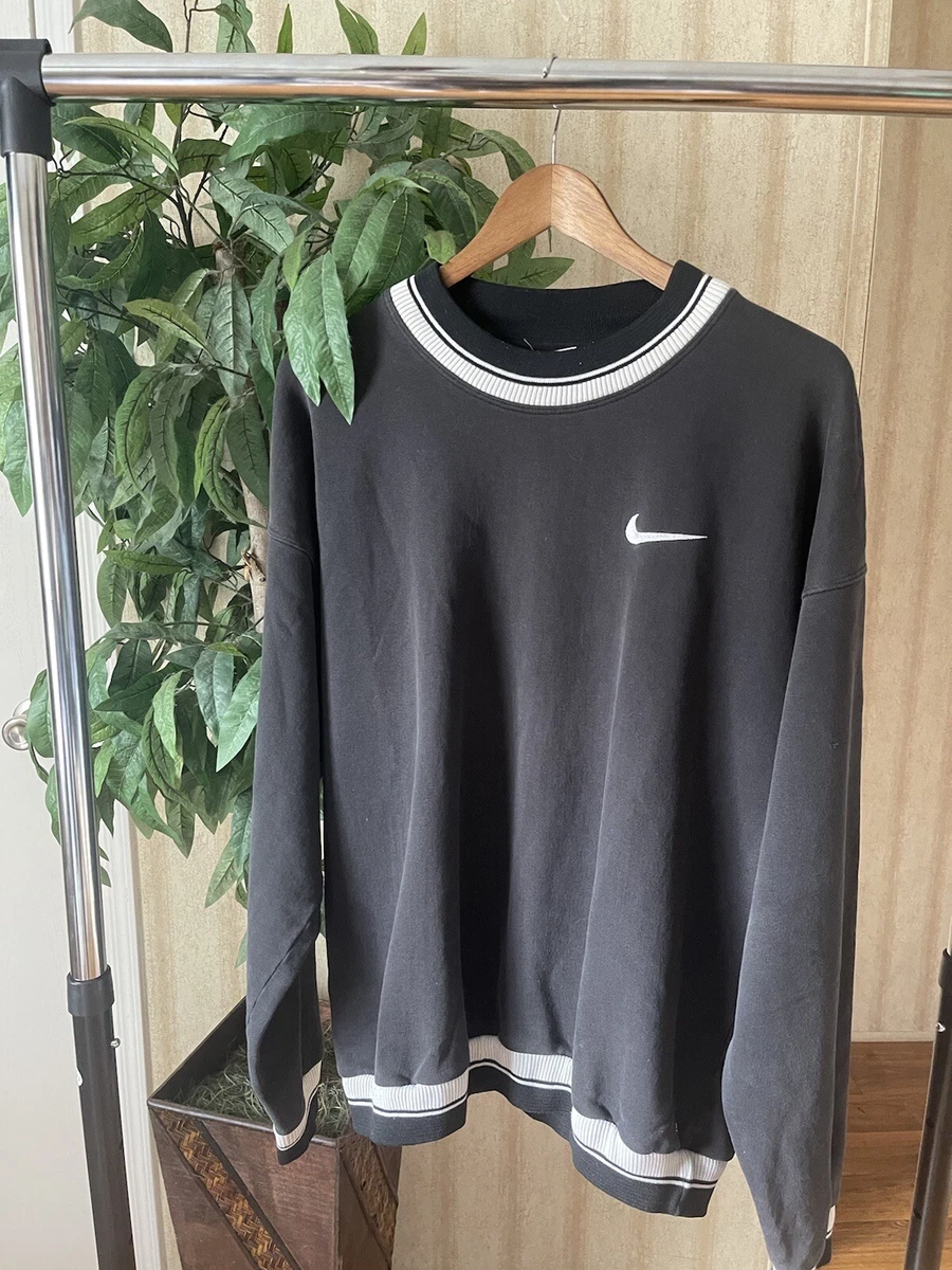 Vintage 90s Black Nike Check Sweatshirt Multi Color Collar Perfect Fade XL