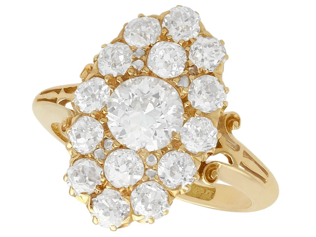 2.35 Ct Diamond and 18k Yellow Gold Dress Ring Antique Victorian
