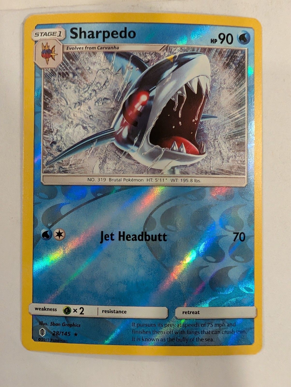 Sharpedo - 28/145 Guardians Rising Pokemon Reverse Holo Foil Nice!