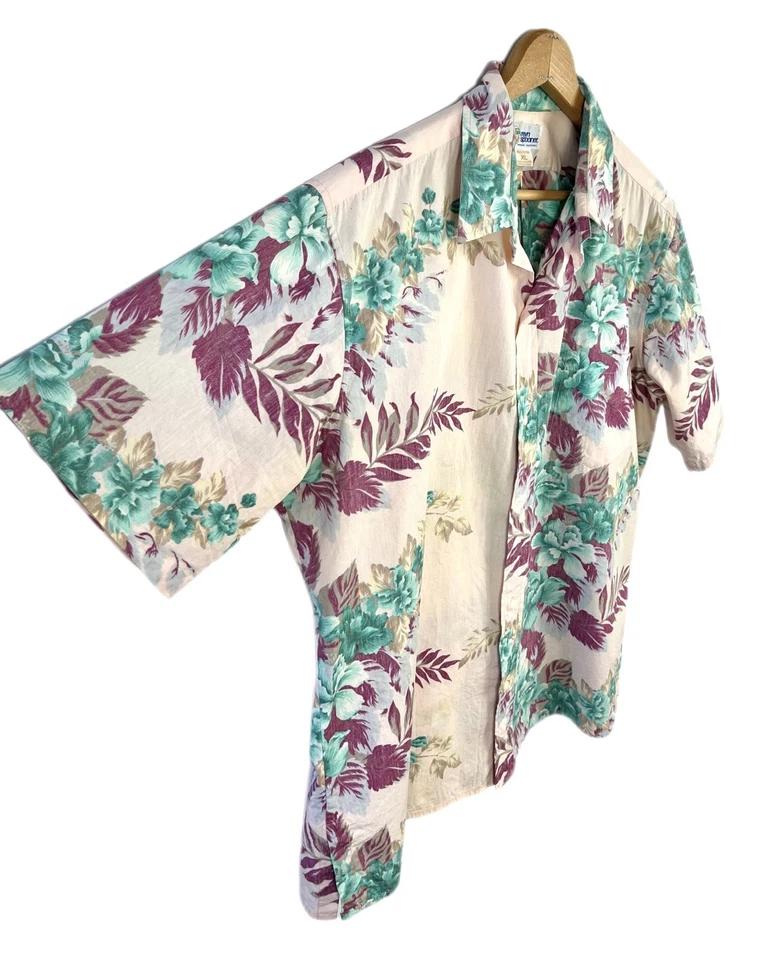 Camisa Reyn Spooner Rosa Verde azulado Hawaiano Floral Algodón Manga Corta Abotonada XL Foto 4 de 4