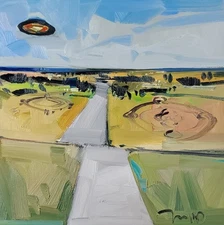 UFO Crop Circles Landscape Art PRINT Painting by Artist Jose Trujillo 16x16"