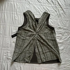 Plaid prairie rouche knot sleeveless flowy top olive green doe & Rae sz L boho