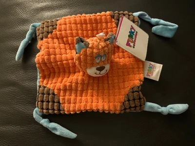 Doudou peluche Plat chat renard attache tétine Funky by Vaco marron Bleu Orange - Photo 1/4